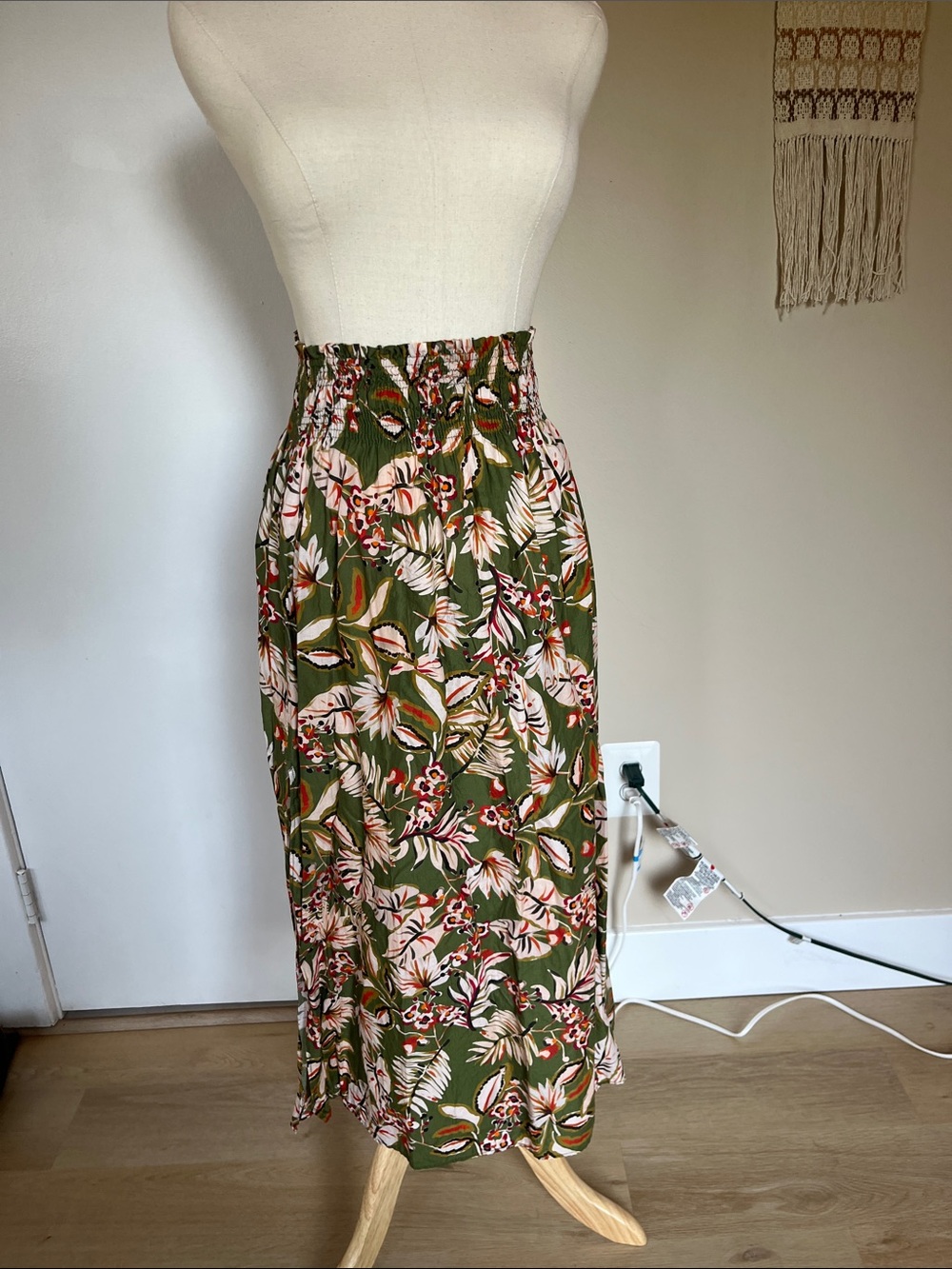 Zara Olive Green Tropical Maxi Skirt